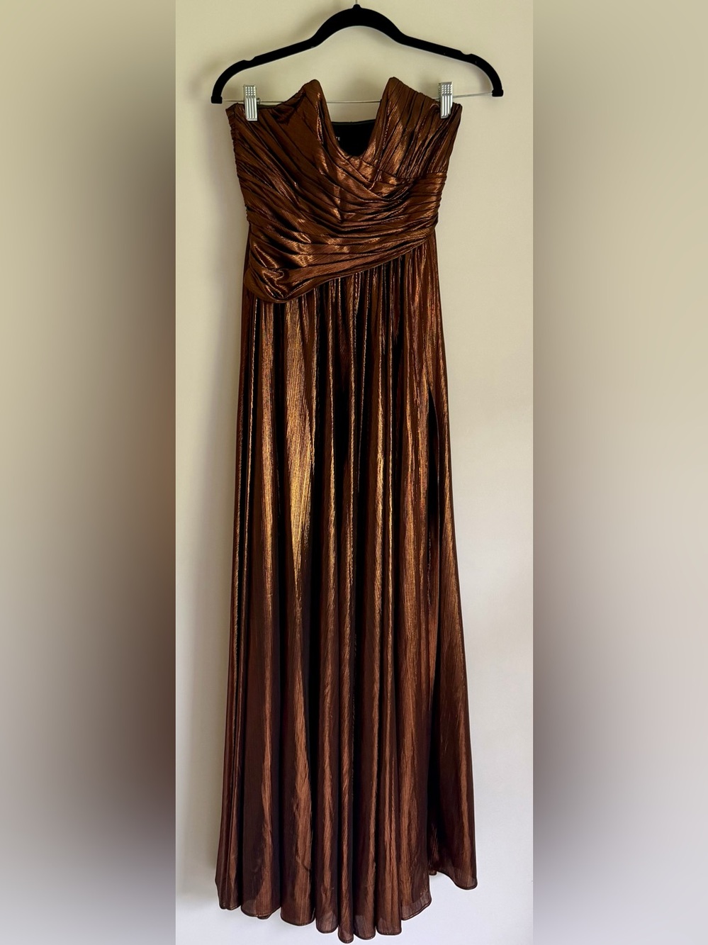 Retrofête Waldorf Dress XS Coffee Bean Metallic Bronze Strapless Gown - Picture 4 of 6